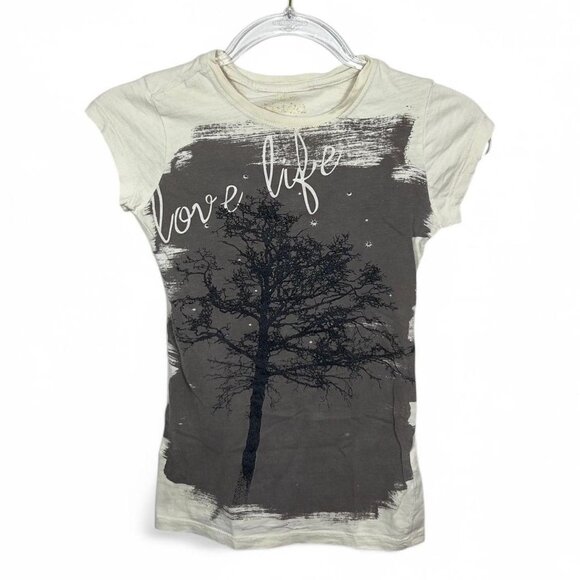 Y2k Mudd Tree Graphic Bodycon‎ T-Shirt With “Love Life” Slogan - Picture 1 of 4
